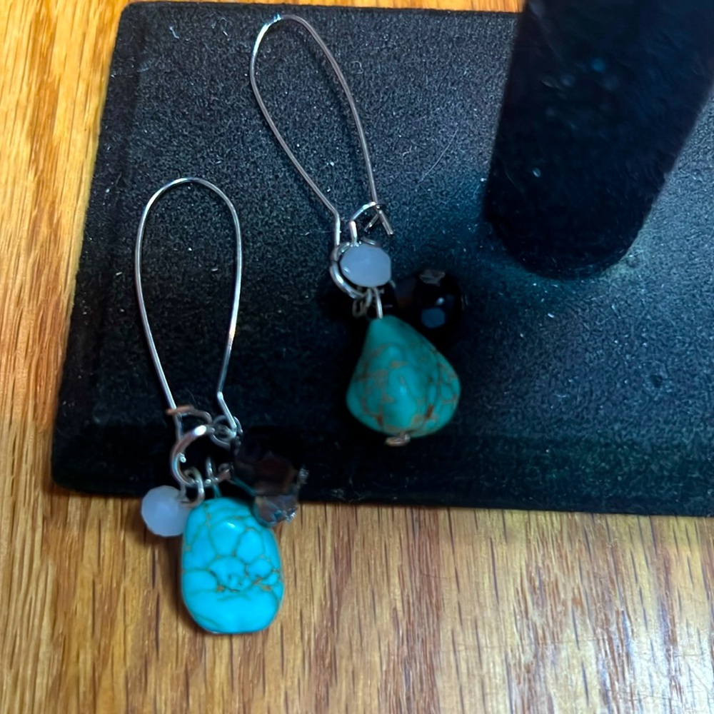 Natural Blue Turquoise Howlite Boho Earrings